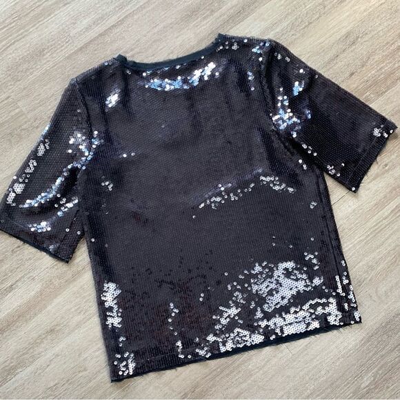 FINAL SALE Zara Woman Black Sequin Short Sleeve Tee NWT - Picture 4 of 5